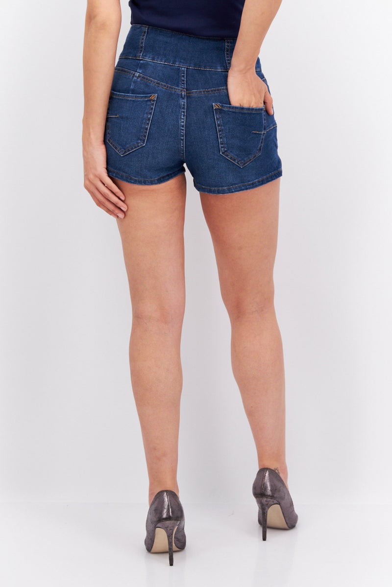 ESPRIT Women Solid Denim Shorts, Blue - Image 4